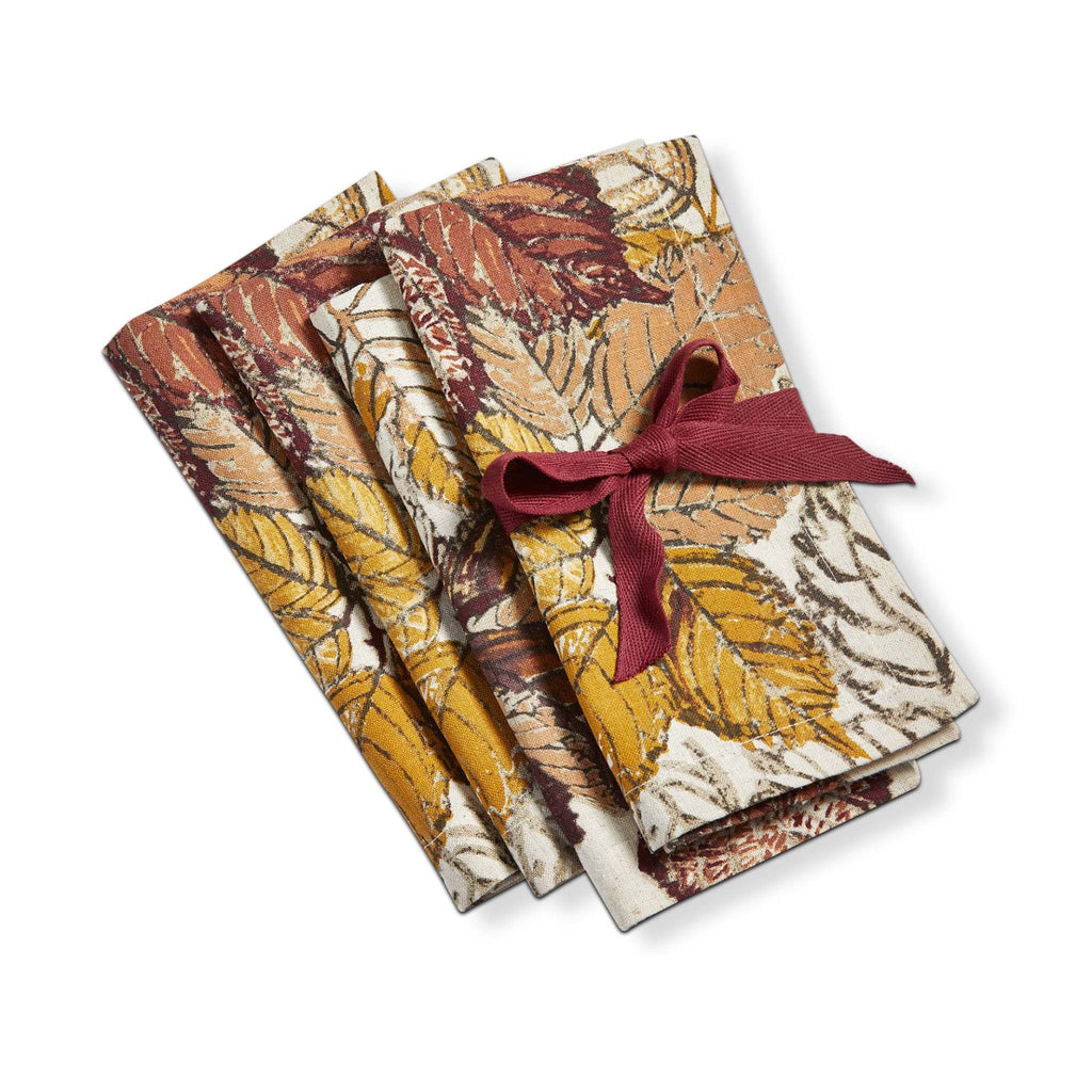 Tag Gathering Leaves cloth napkins, set of 4 with mulberry ribbon tie.