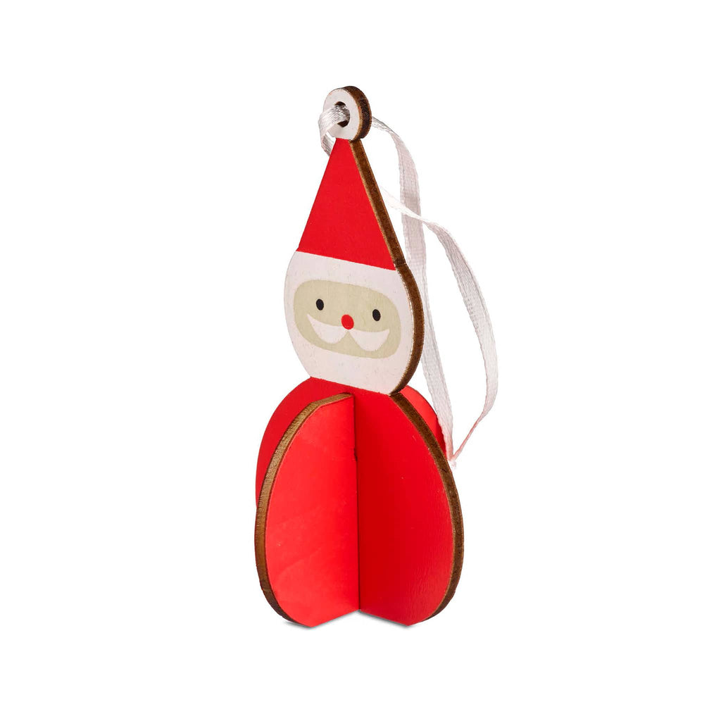 Wood Santa Claus 3d ornament on a white background.