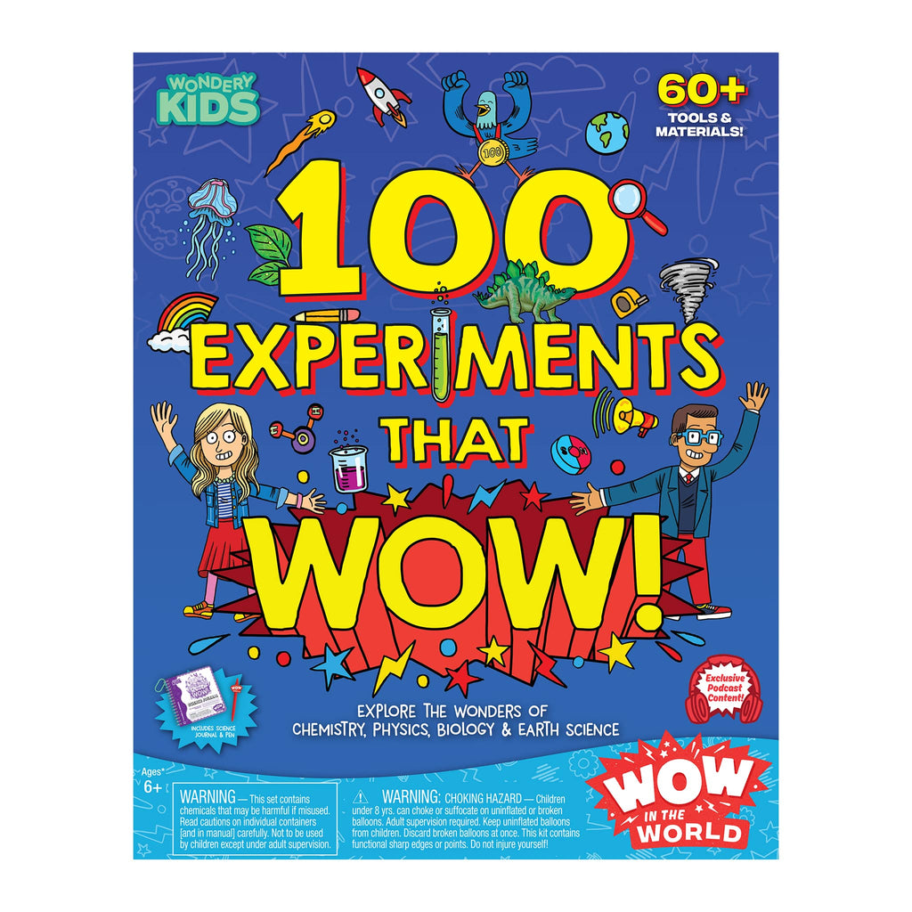 Children's science experiment kit with colorful cover featuring text and illustrations.