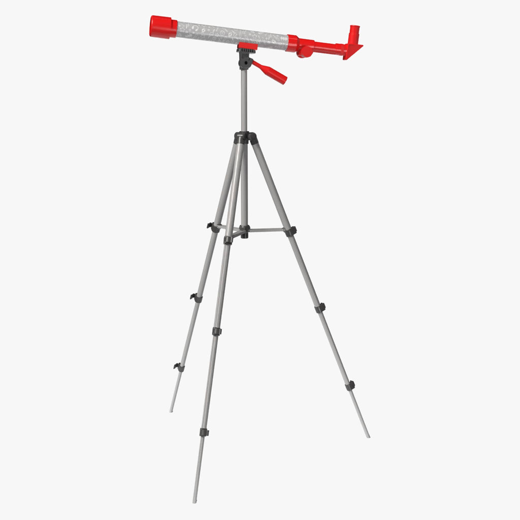 Tripod with a telescope on a white background.