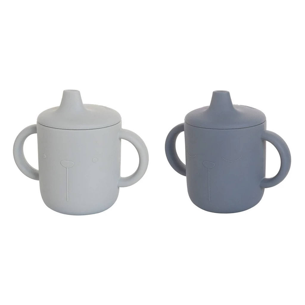 The Cotton Cloud Lili Sippy Cup, set of 2 silicone cups in sky blue and indigo.