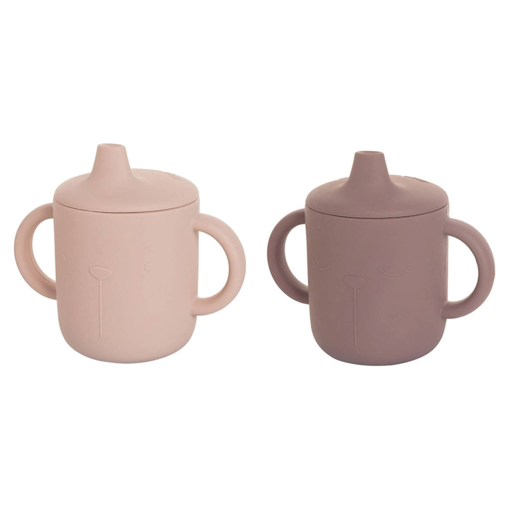 The Cotton Cloud Lili Sippy Cup, set of 2 silicone cups in blush pink and plum.