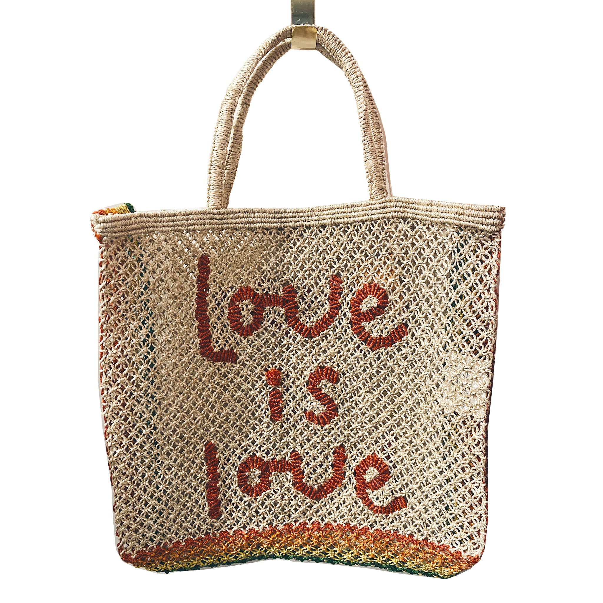 Love is Love Large Jute Mesh Tote Bag in Natural
