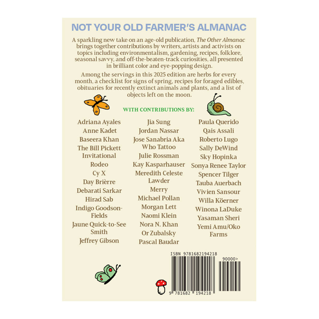 The Other Almanac 2025 paperback book, back cover.