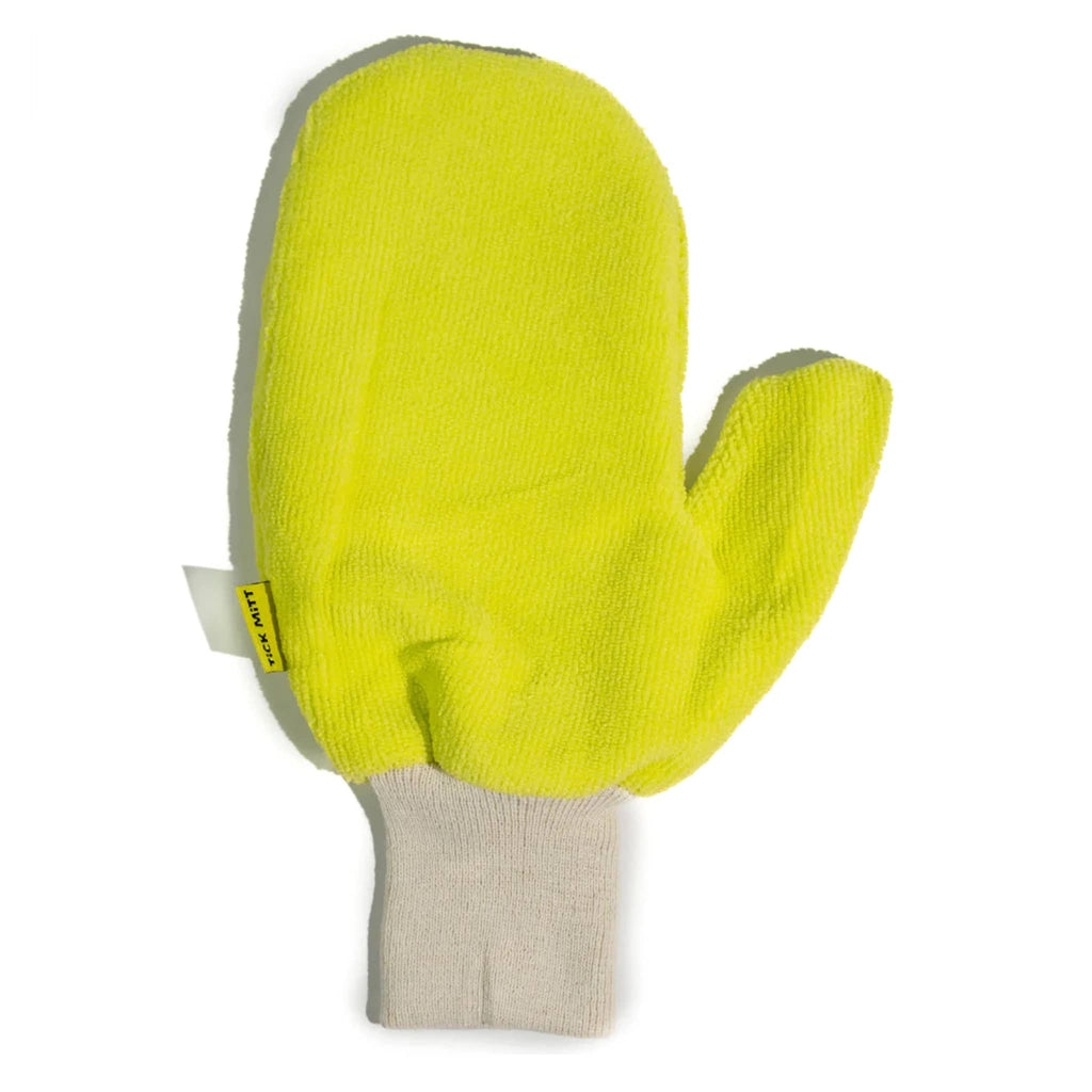 Tick Mitt in yellow, adult size, front view.