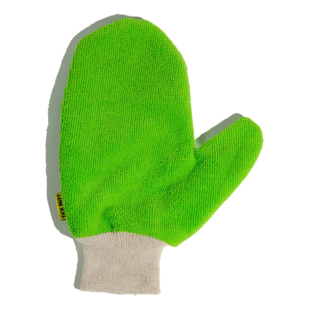 Tick Mitt in green, adult size, front view.