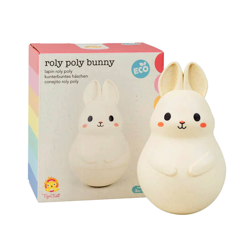 Tiger Tribe Roly Poly Bunny with box packaging, front view.