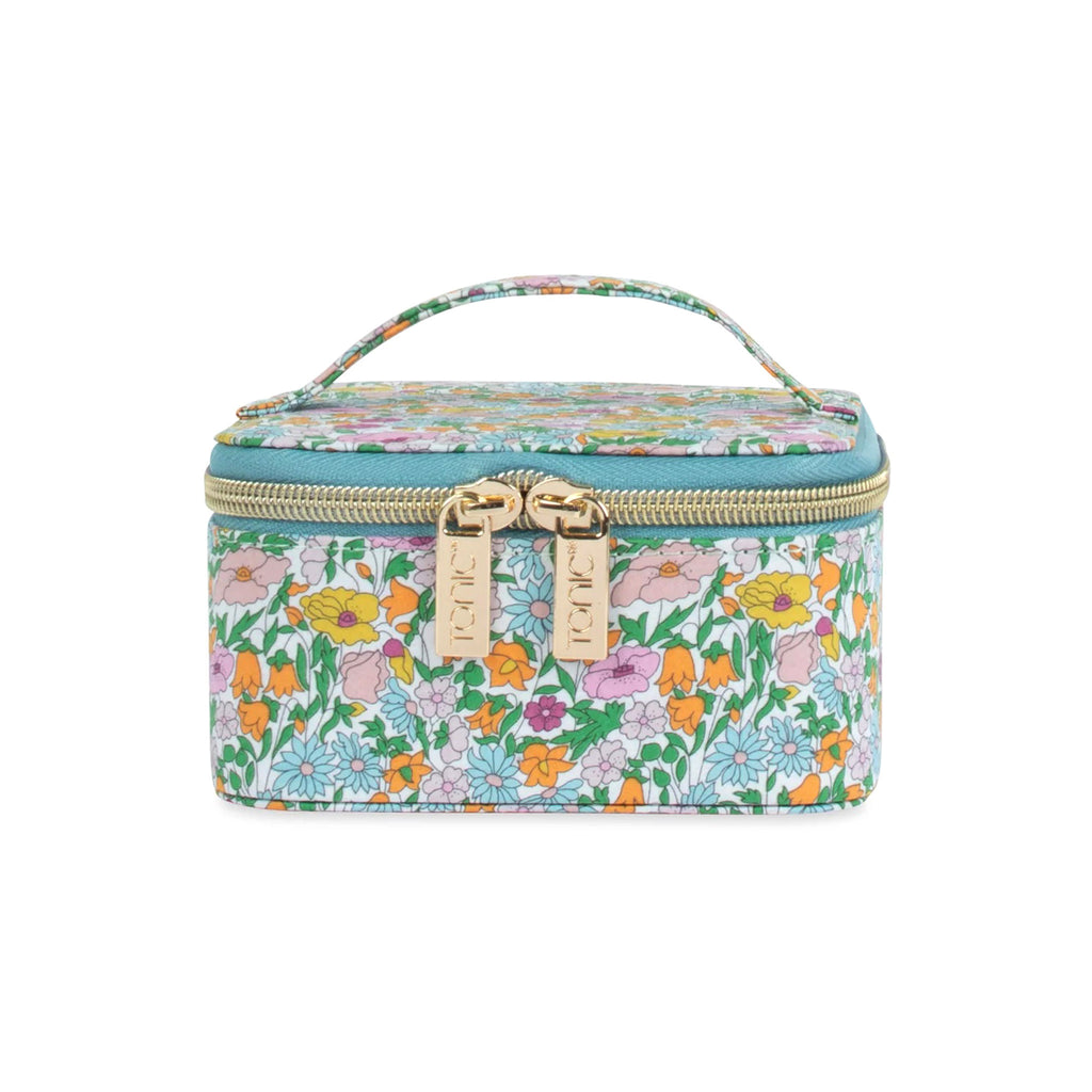 Tonic x Liberty Poppy floral print jewelry cube, front view, lid closed.