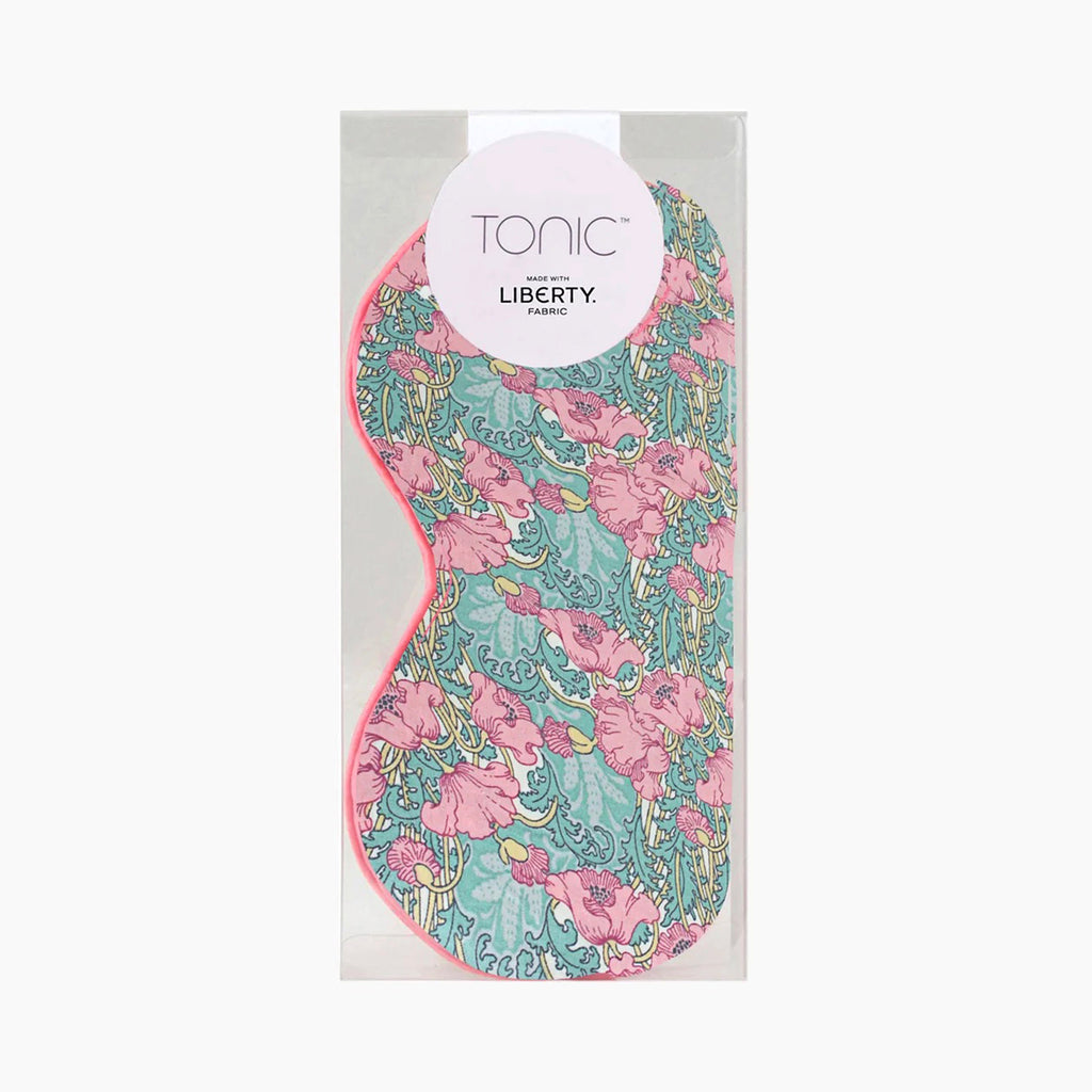 Tonic x Liberty Clementina floral print sleeping eye mask in packaging.