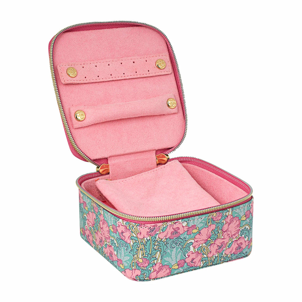 Tonic x Liberty Clementina floral print jewelry cube, lid open.