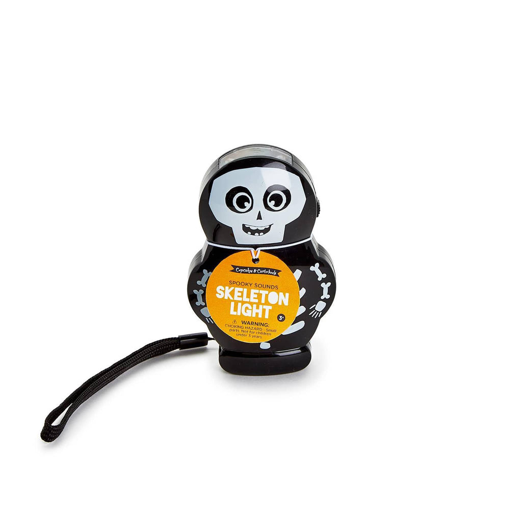 Two's Company Spooky Sounds Skeleton Safety Light flashlight, front view.