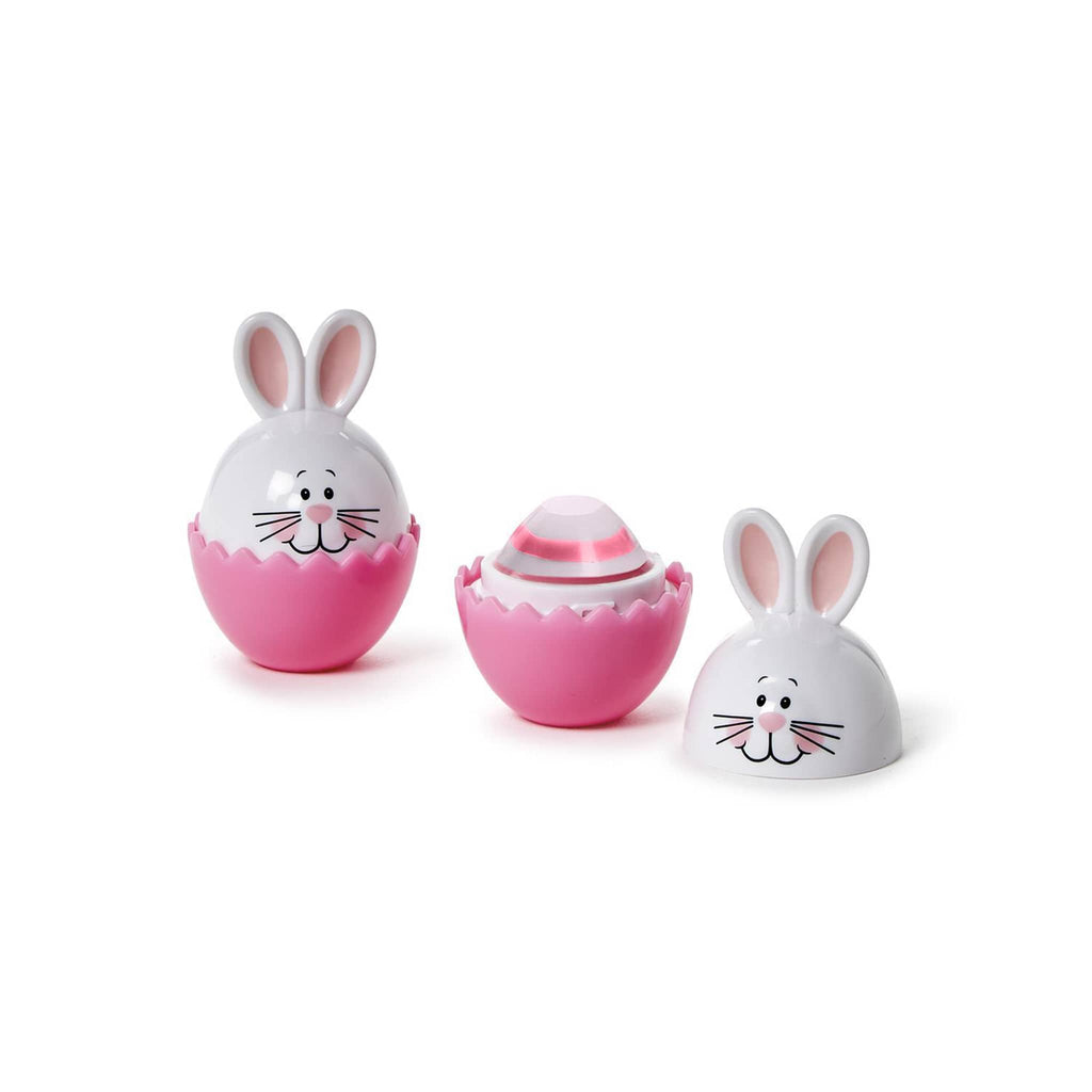 Two's Company Bunny Kisses marshmallow scented pink and white swirl lip balm in bunny egg.