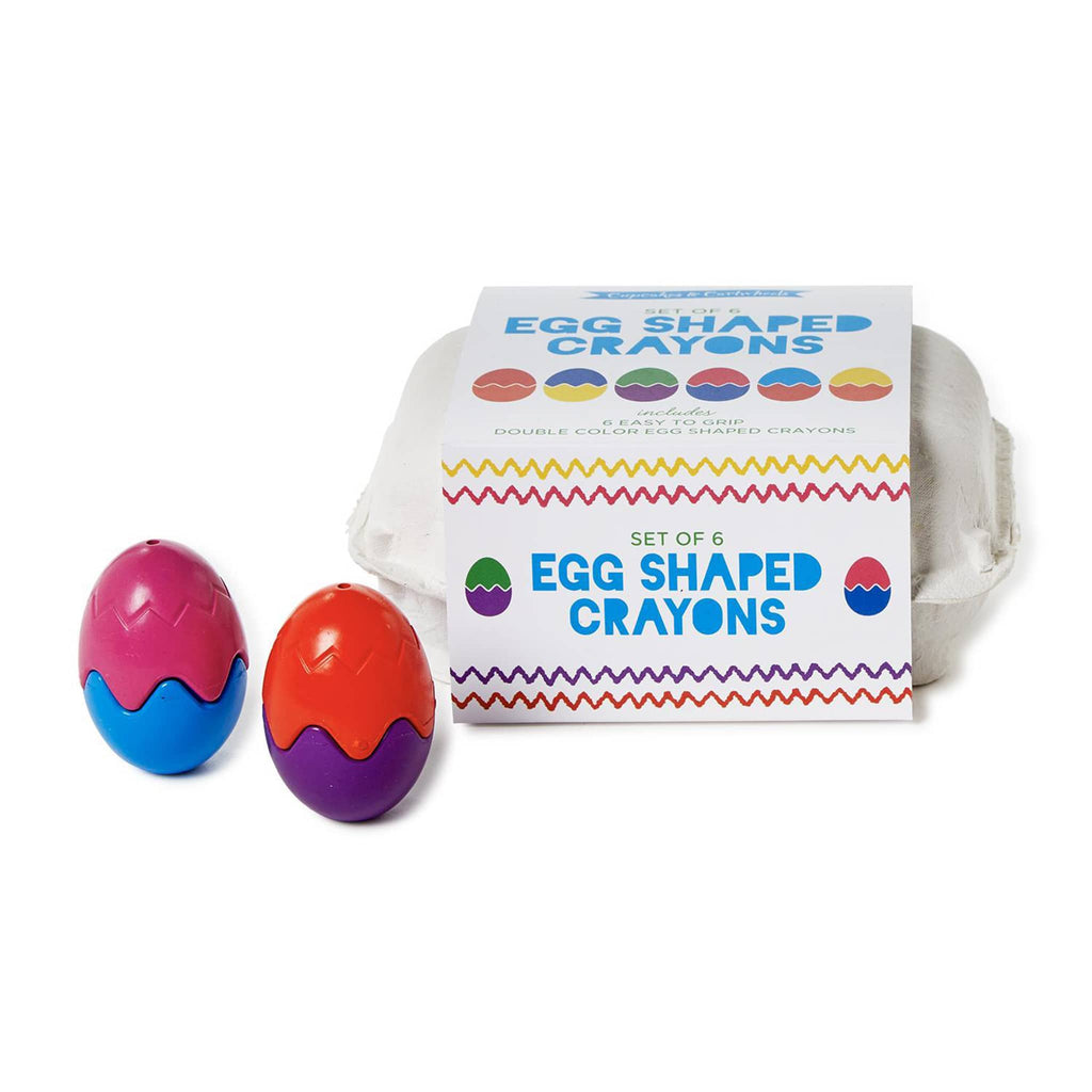 Two's Company Egg-Shaped Crayons, 2 shown with egg carton packaging.