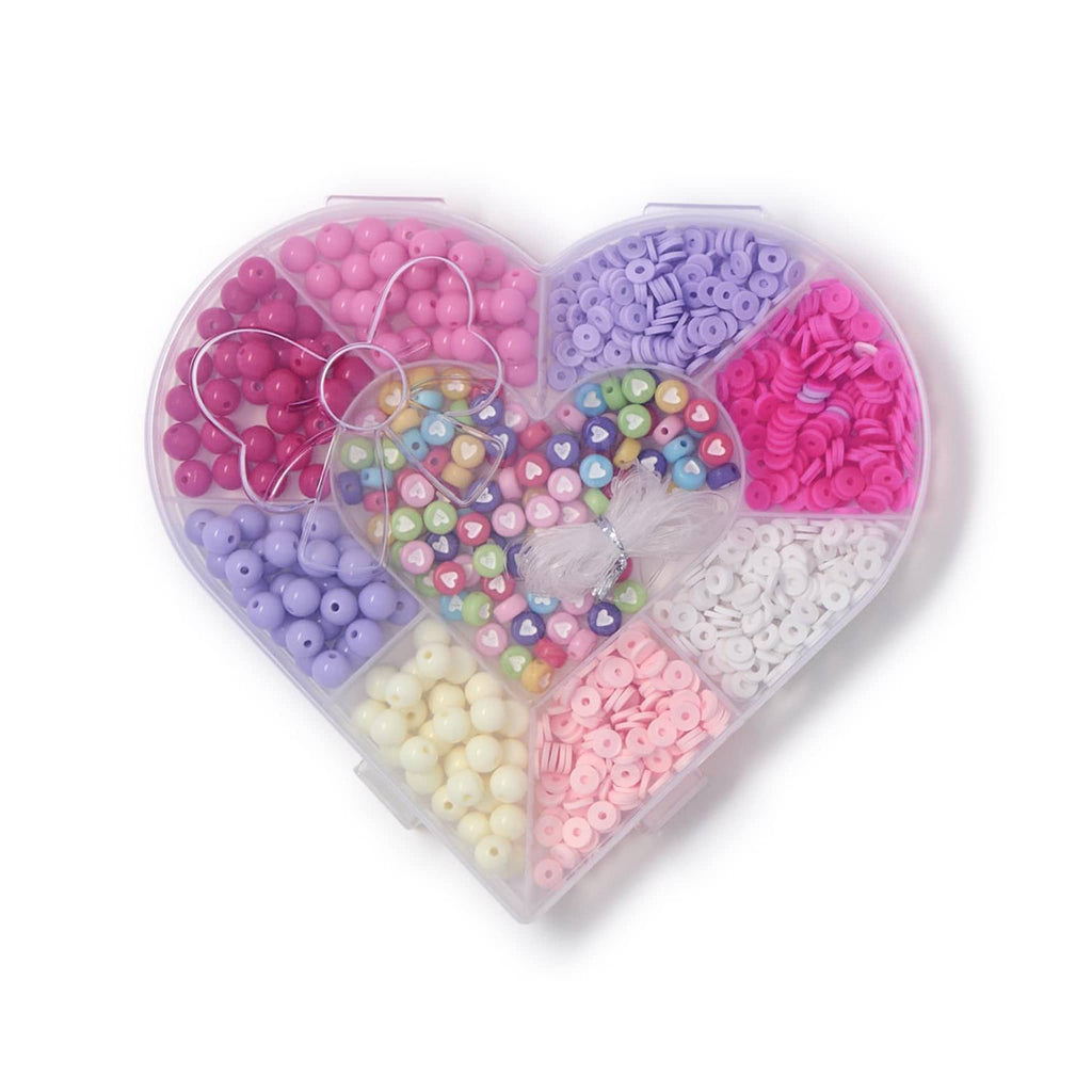 Two's Company Love Beads Bracelet Making Craft Kit in heart-shaped plastic storage container.