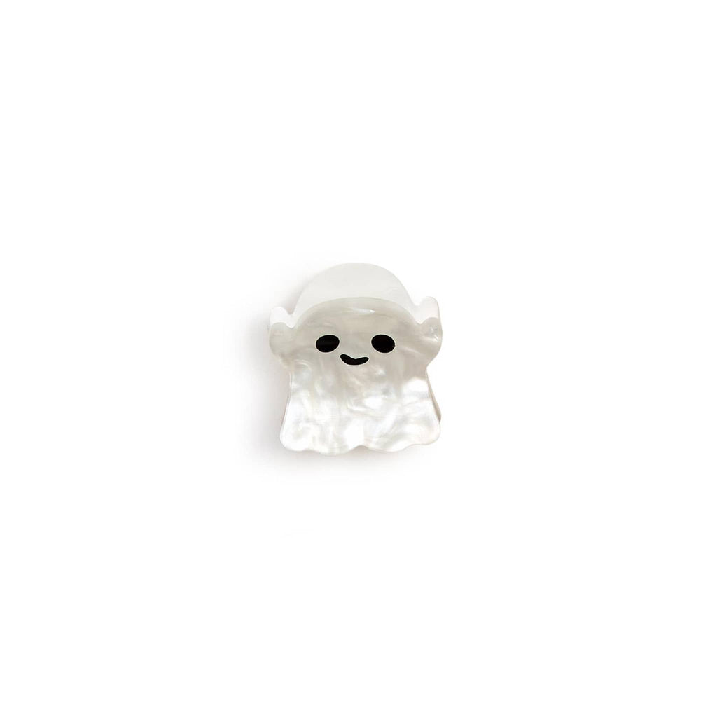 Small plastic ghost hair claw clip on a white background.
