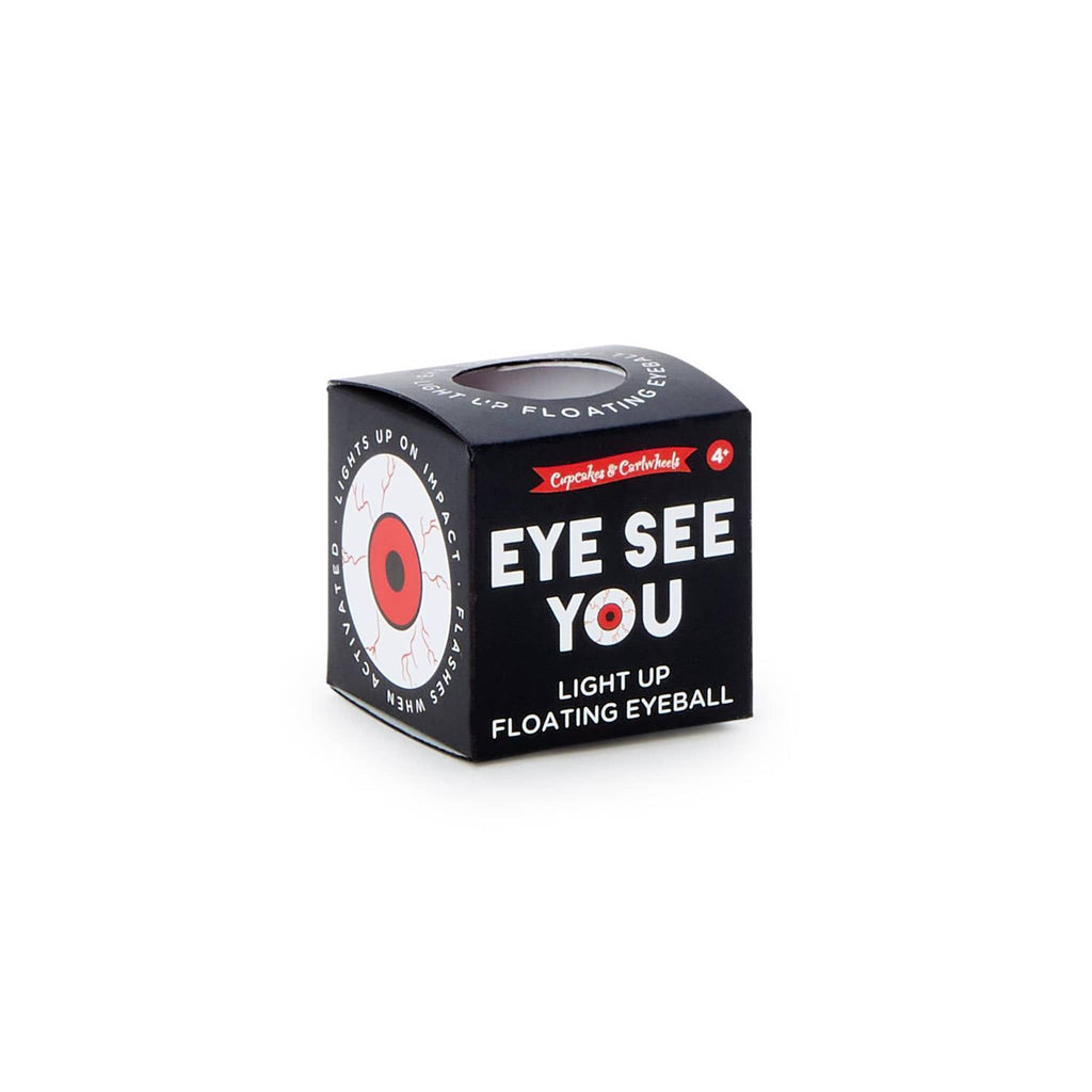 Black box with 'Eye See You' text and floating eyeball design on a white background.