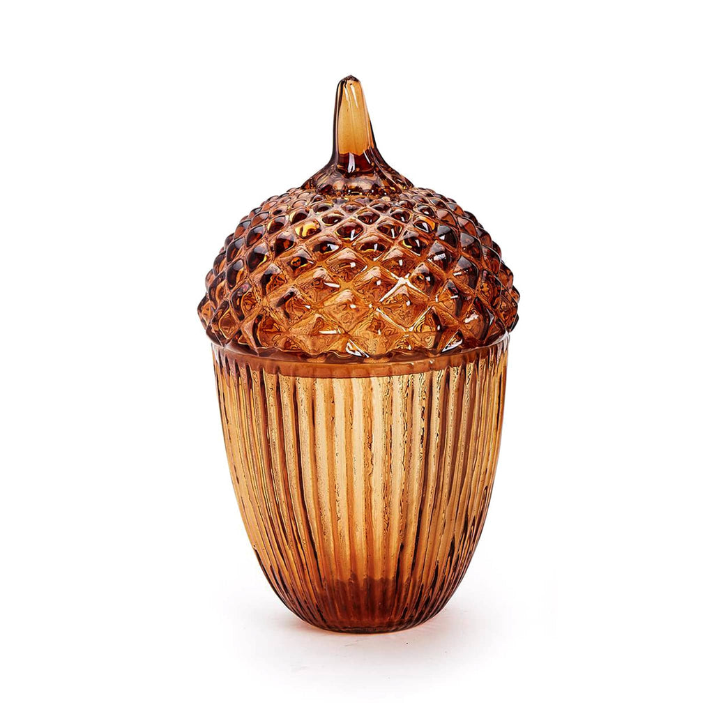 Two's Company Large Amber Glass Acorn Jars with Lid.