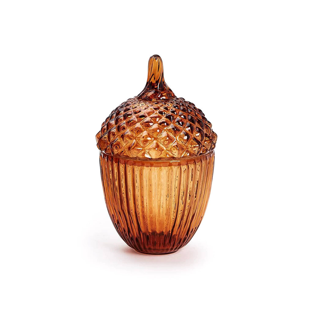 Two's Company Small Amber Glass Acorn Jar with Lid.