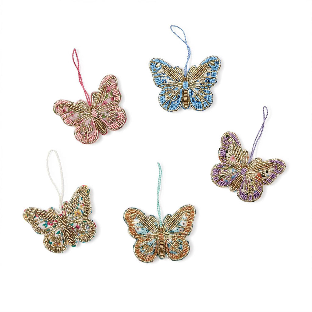 Two's Company Hand-Beaded Butterfly Ornaments in 5 styles.