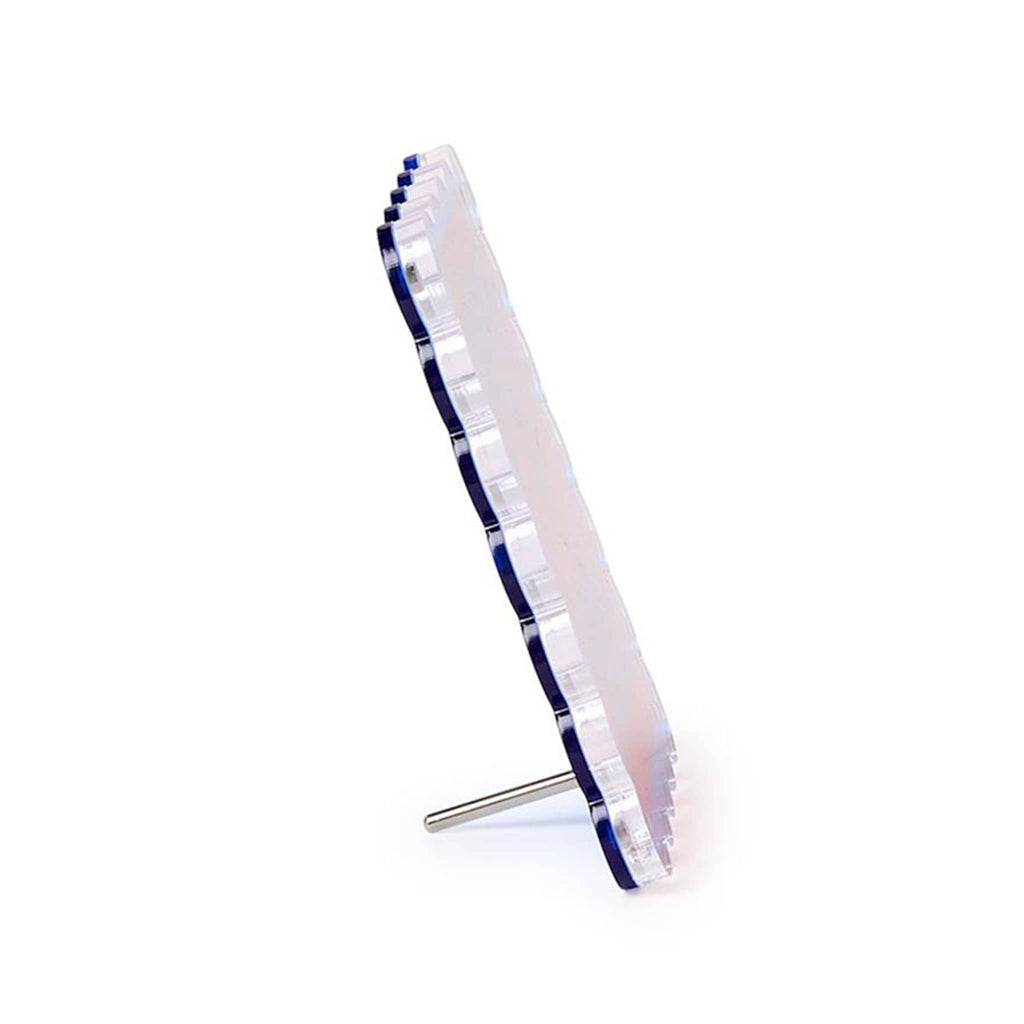 Blue acrylic frame, side view, on a white background.