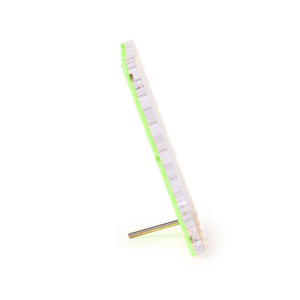 Green acrylic frame, side view, on a white background.