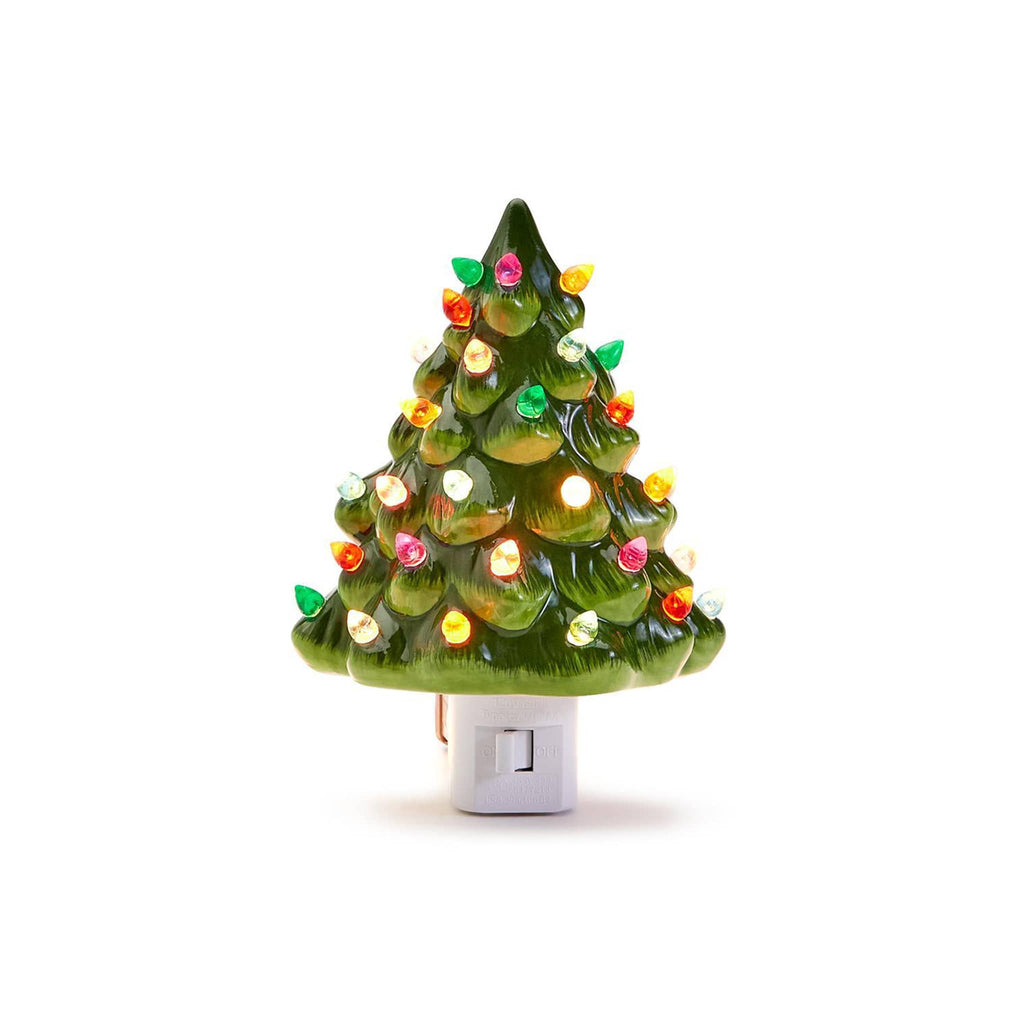 Two's Company vintage style Christmas tree night light, lit with on -off switch on the front.