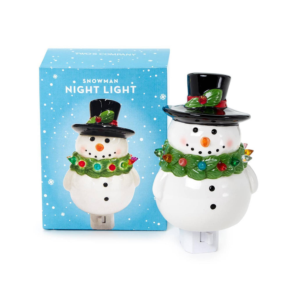 Two's Company Snowman Night Light with gift box packaging.