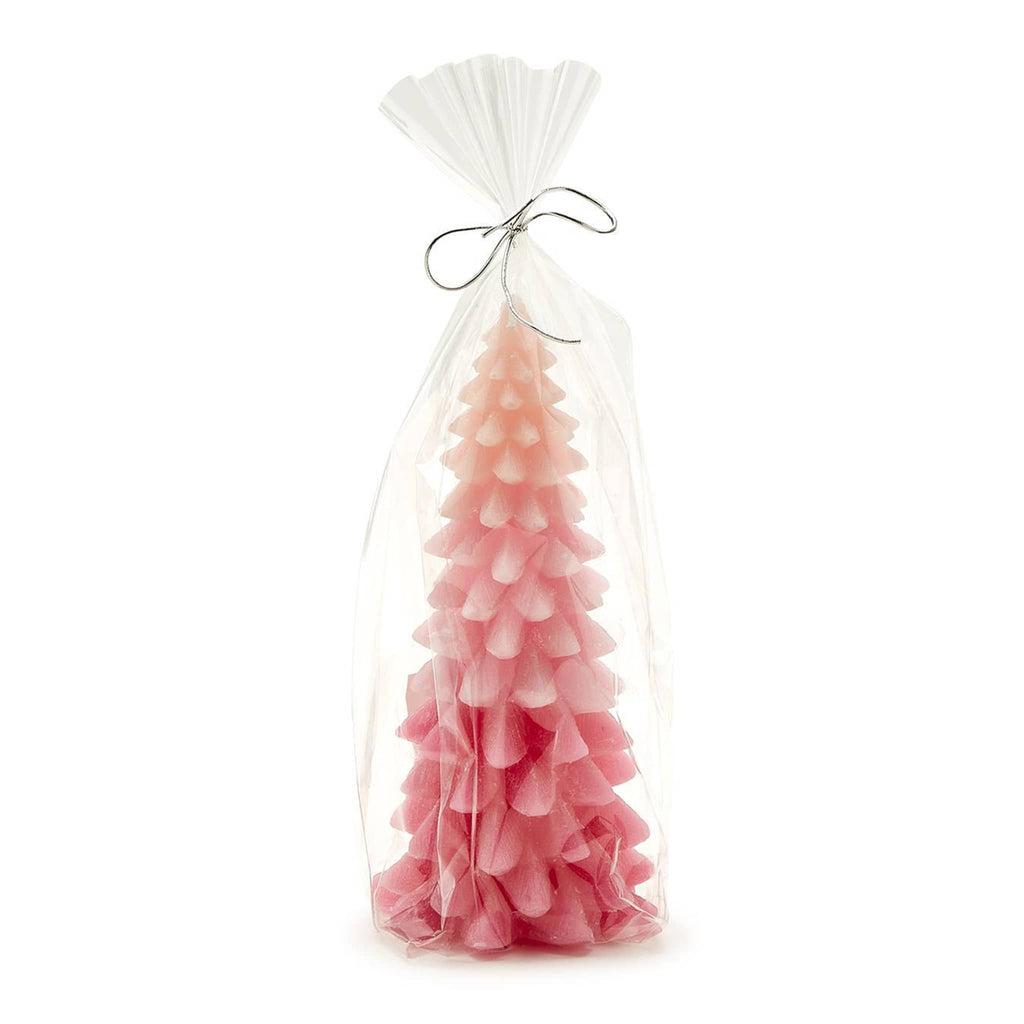 Two's Company pink ombre christmas tree candle in cello packaging.