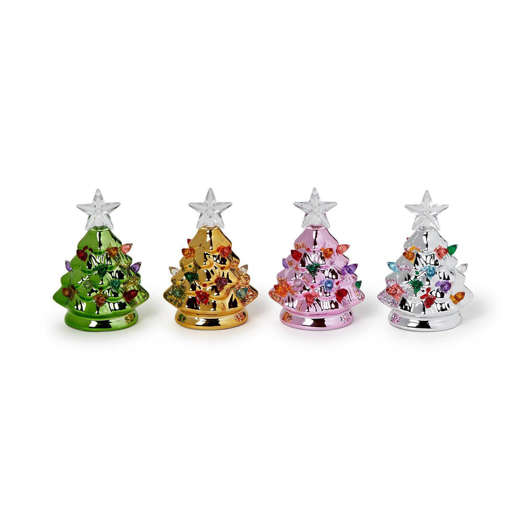 two's company metallic mini light up christmas tree with star on top, in 4 colors, unlit.