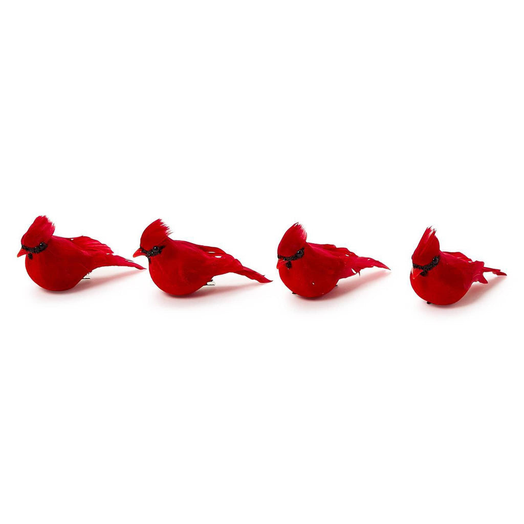 Two's Company clip-on-cardinal ornament, sold individually but 4 are shown in a line.