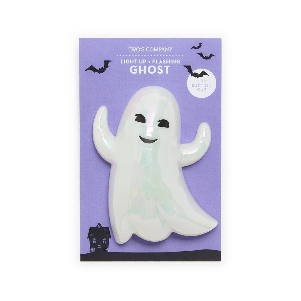 Light-up iridescent ghost on purple card packaging, on a white background.