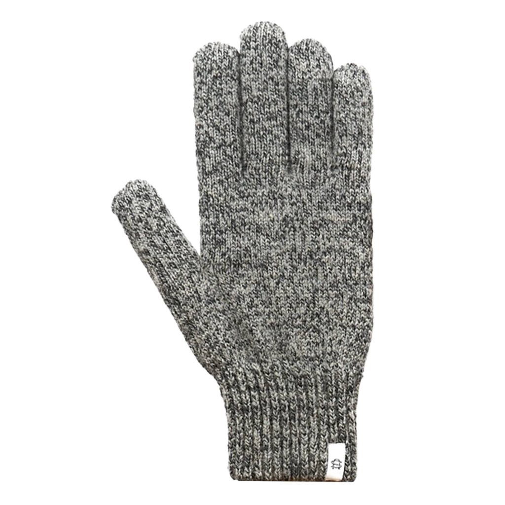 Gray knit glove on a white background.