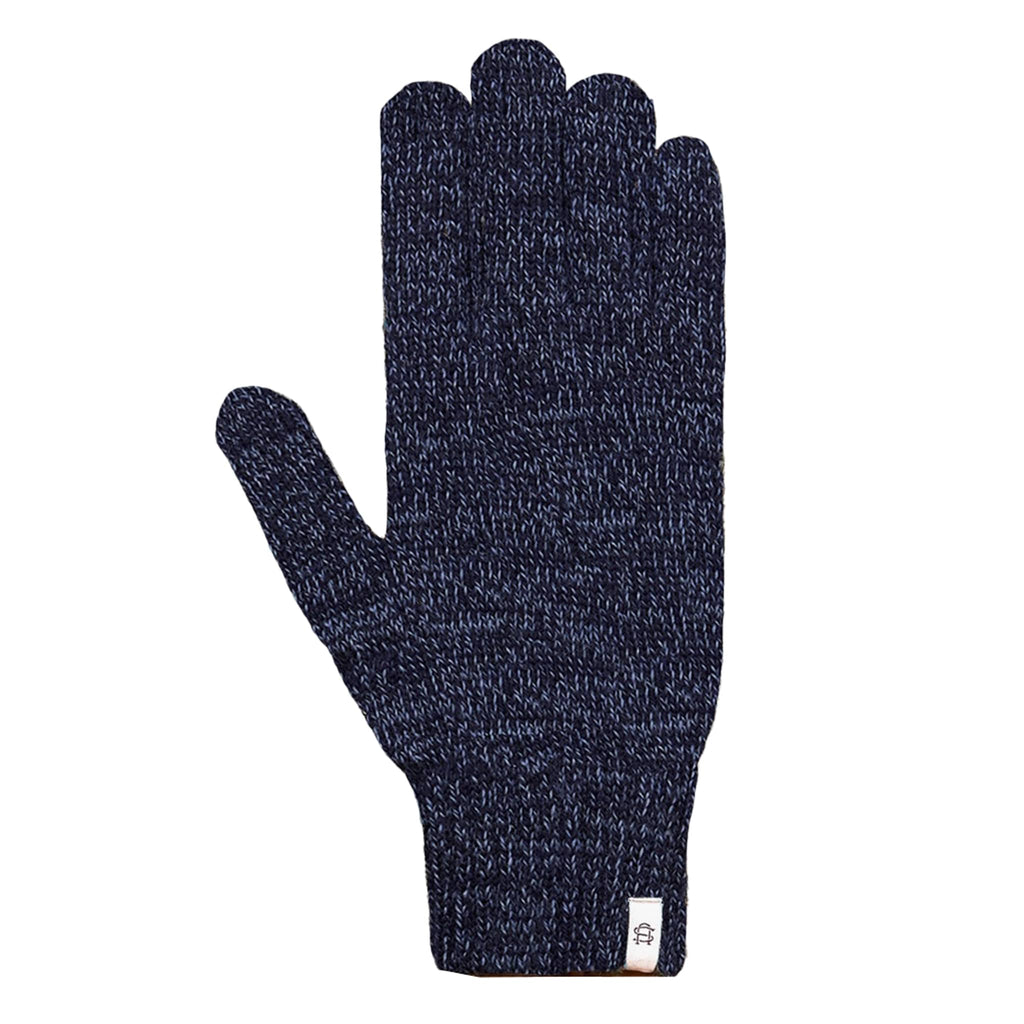 Dark blue knit glove on a white background.