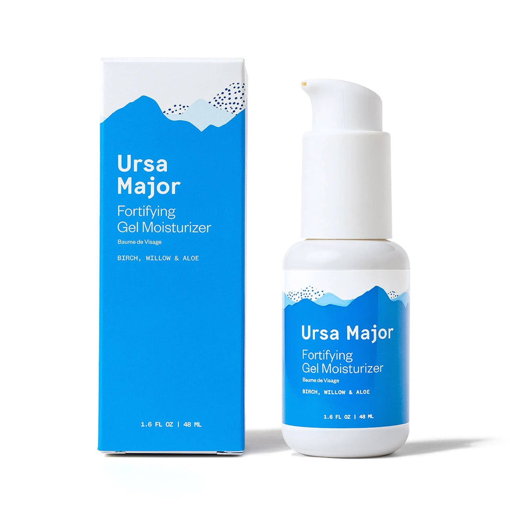 Ursa Major Fortifying Gel Moisturizer facial lotion in dispenser bottle with box.
