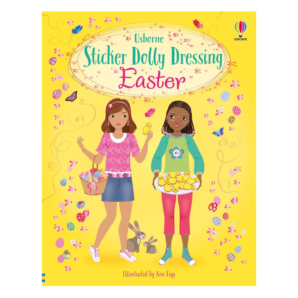 Usborne Sticker Dolly Dressing Easter themed sticker dress up dolls book, front cover.