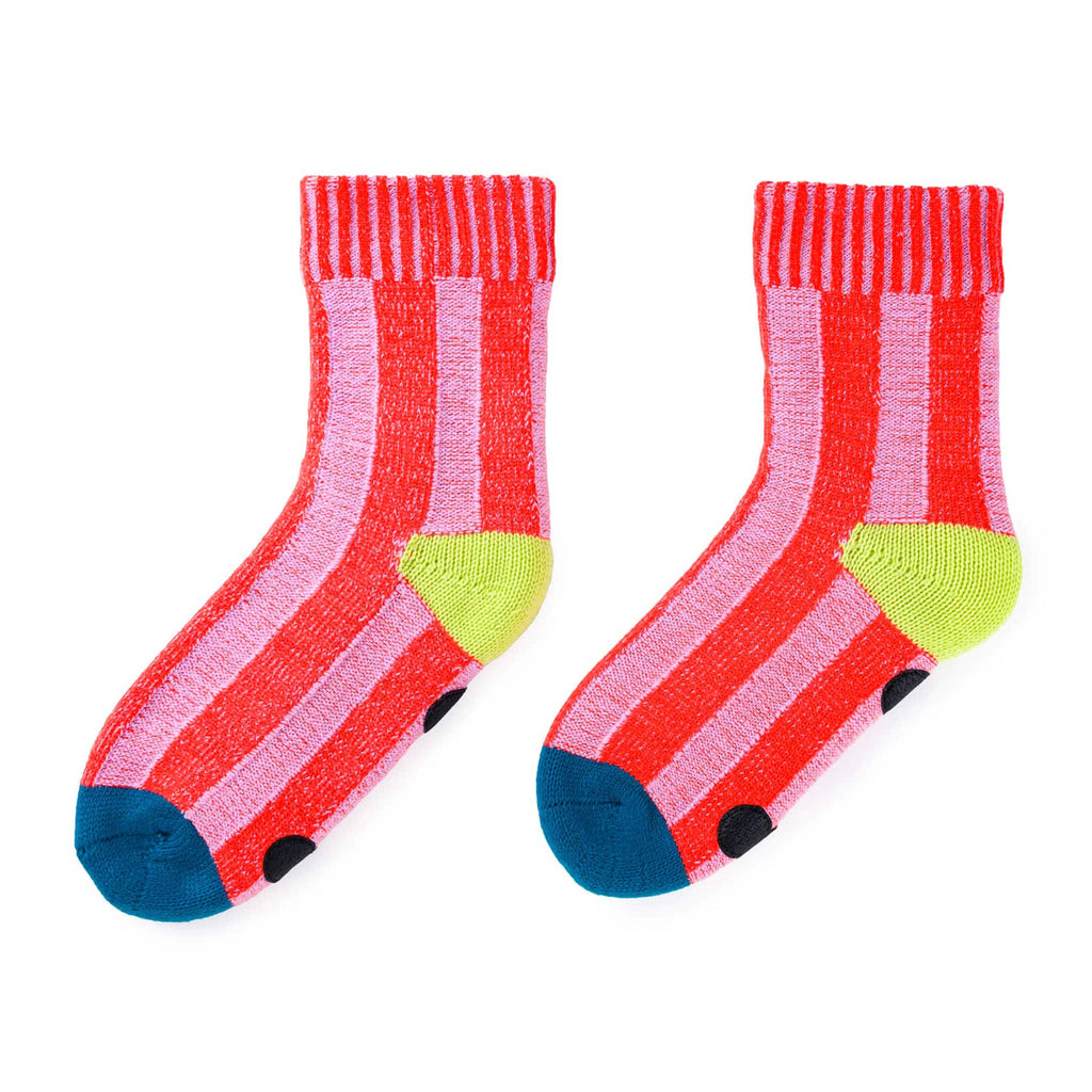 Verloop Poppy and Lilac Big Stripe Soft Acrylic House Socks, pair shown side by side.