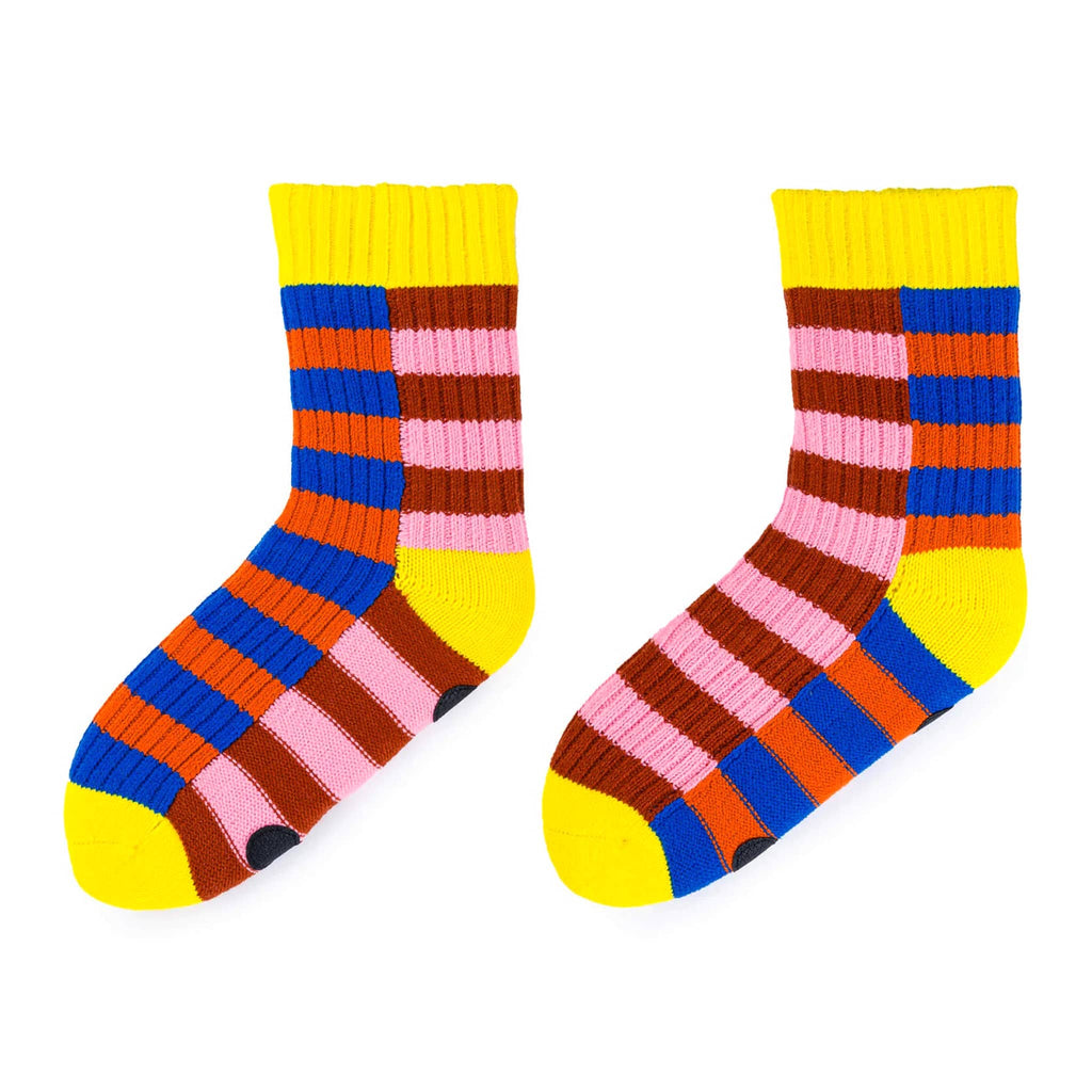 Verloop Cobalt and Flame Super Stripe Soft Acrylic House Socks, pair shown side by side.