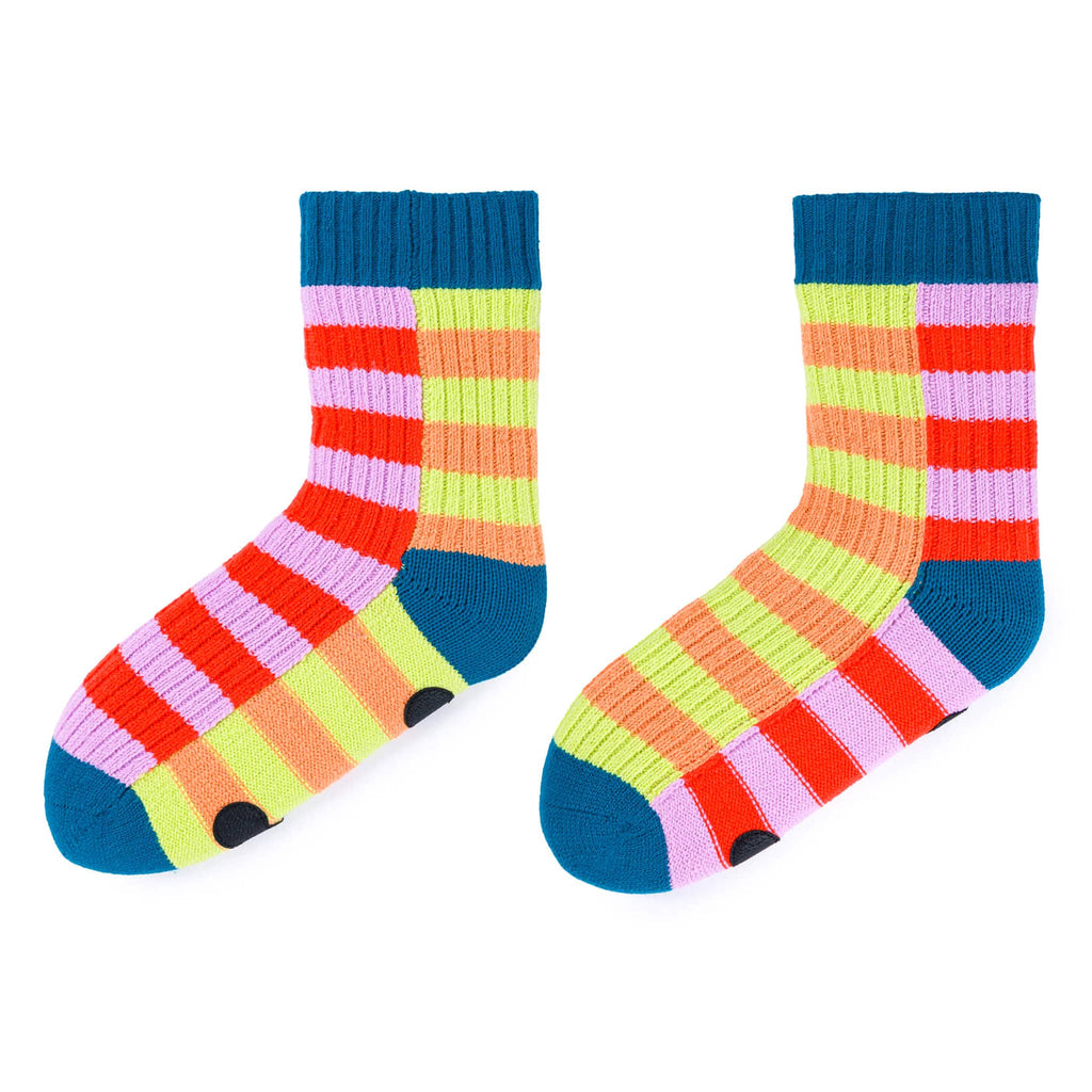 Verloop Poppy and Lilac Super Stripe Soft Acrylic House Socks, pair shown side by side.