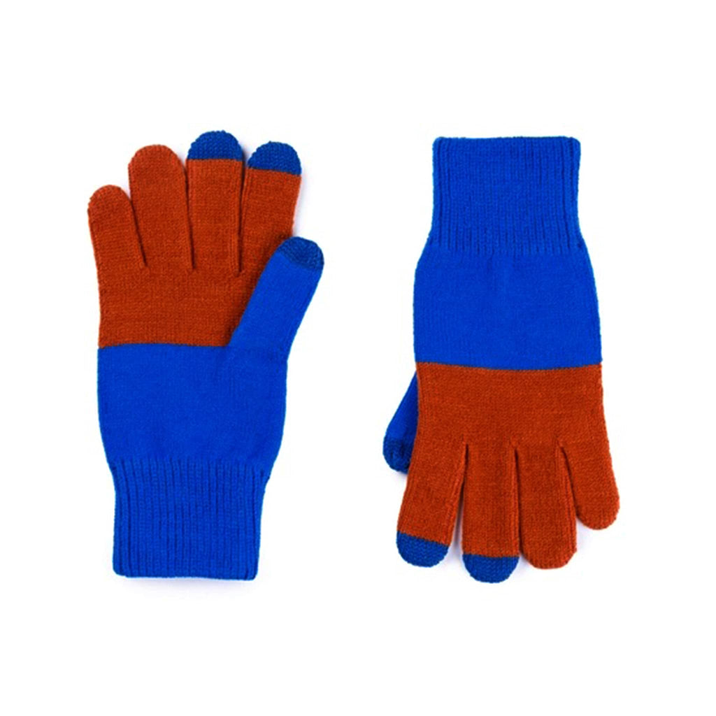 Verloop Extra Large Cobalt and Rust Colorblock Touchscreen Friendly Winter Gloves, pair showing top and bottom, side by side.