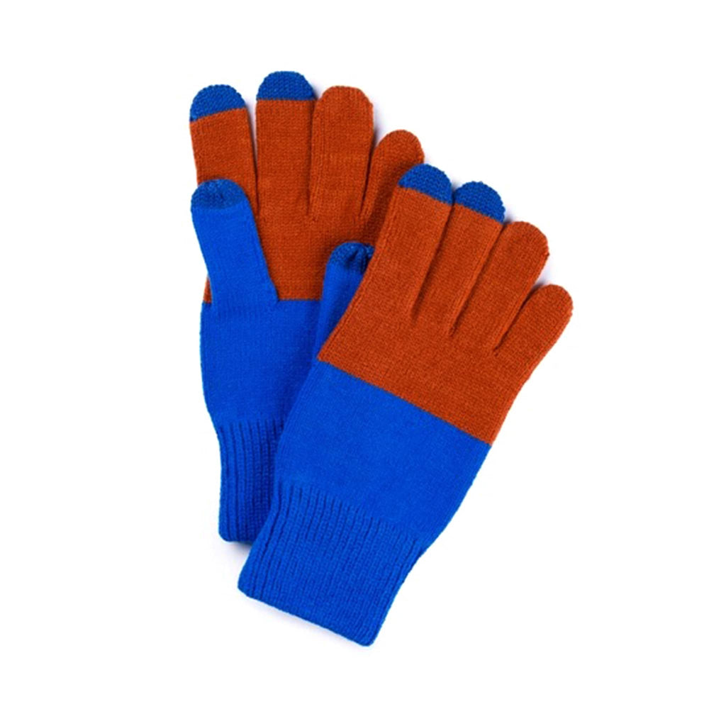 Verloop Extra Large Cobalt and Rust Colorblock Touchscreen Friendly Winter Gloves, pair showing top and bottom, stacked.