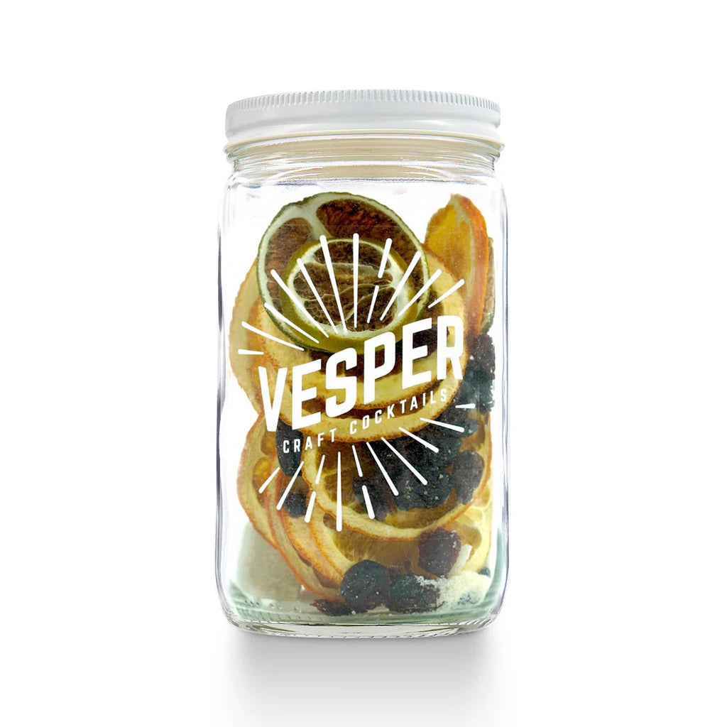Vesper Cocktails Cosmpolitan Craft Cocktail Infusion Kit in mason jar packaging, front view.