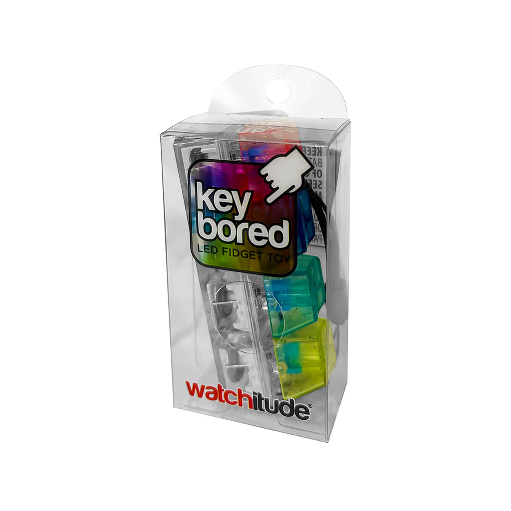 Key Bored LED fidget toy in packaging with 'watchitude' branding on a white background.