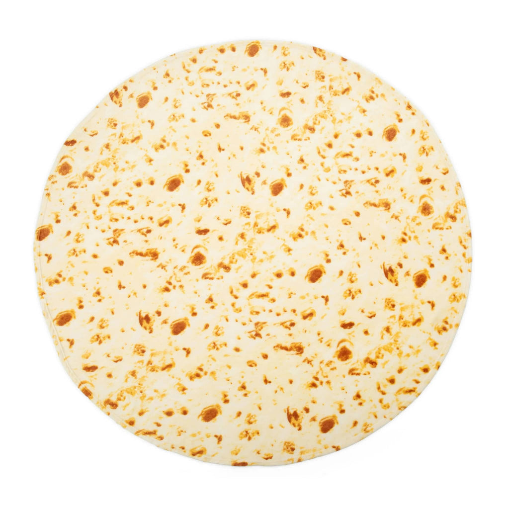 Round blanket that looks like a tortilla on a white background.