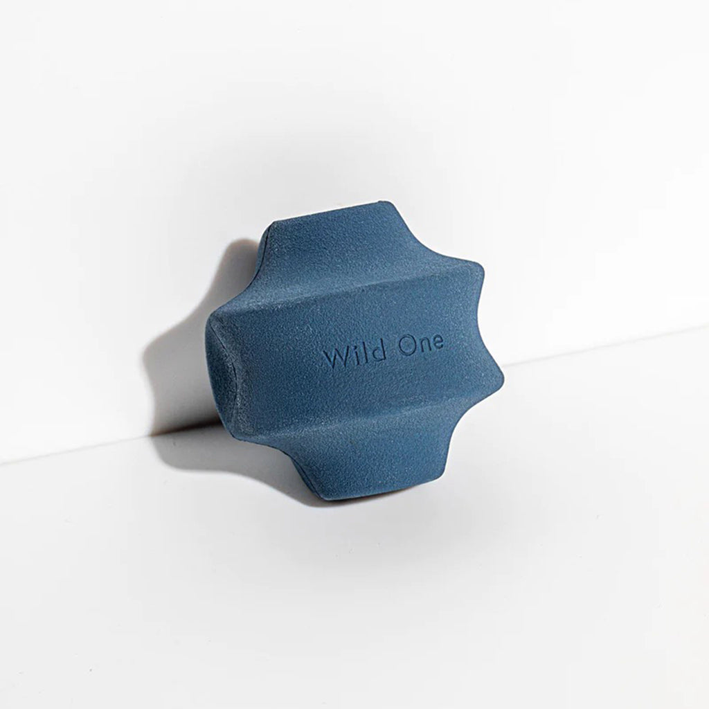 Wild One Twist Toss rubber dog toy in navy blue.