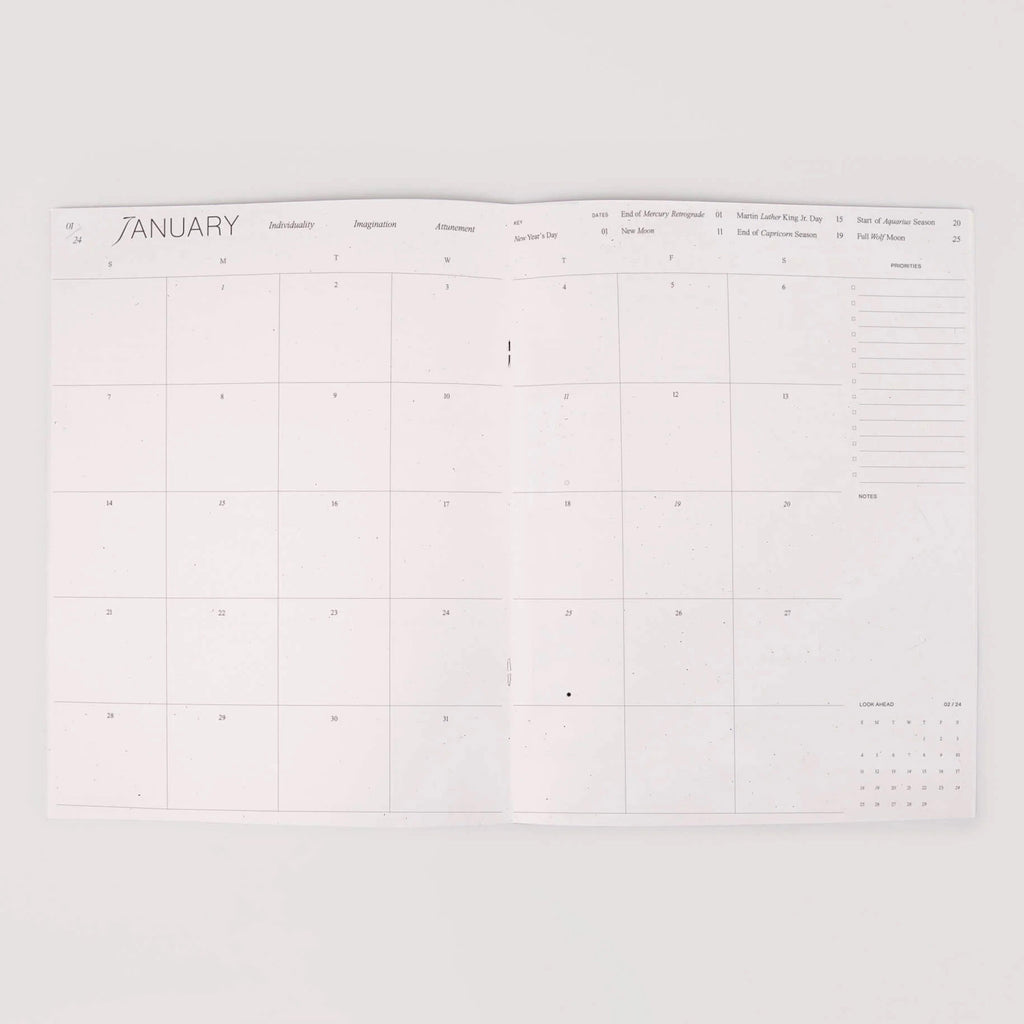 Wilde House Paper 2024 monthly dated intentional planner, January monthly calendar.