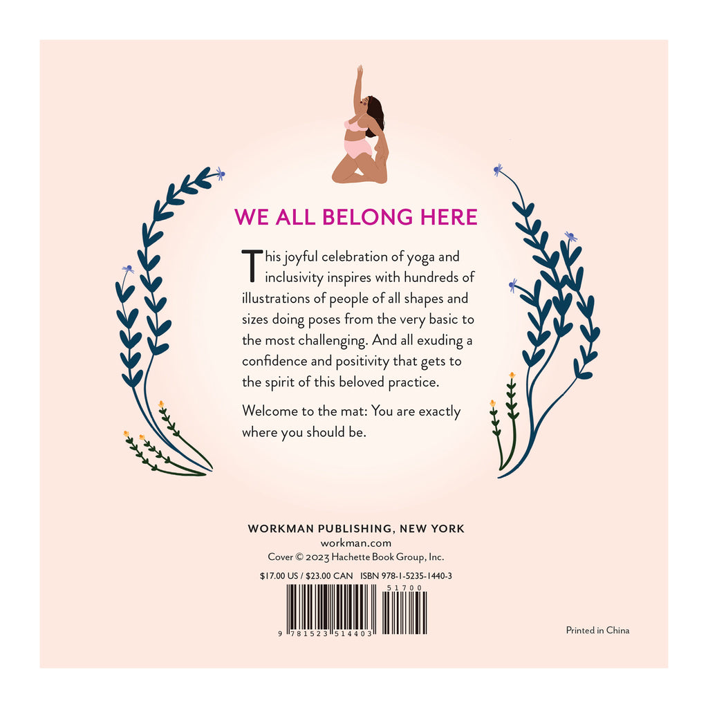Workman Publishing's "You are Strong and Worthy: Celebrating the Yogi in All of Us" by Harmony Willow Hansen, back cover with description and illustration of a woman in a yoga poses.