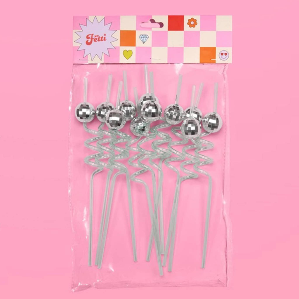 xo fetti reusable disco party swirly straws in packaging.