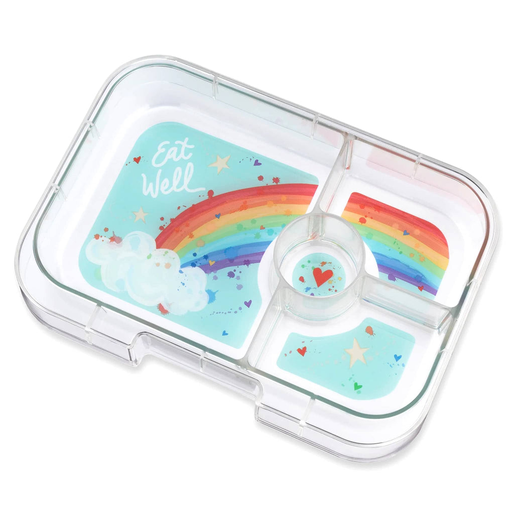 Yumbox Panino 4 compartment leakproof kids bento box, rainbow illustrated tray insert.