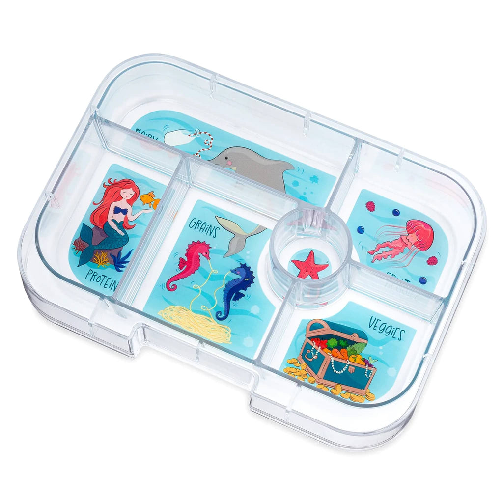 Yumbox 6 compartment leakproof kids bento box, mermaid illustrated tray insert.