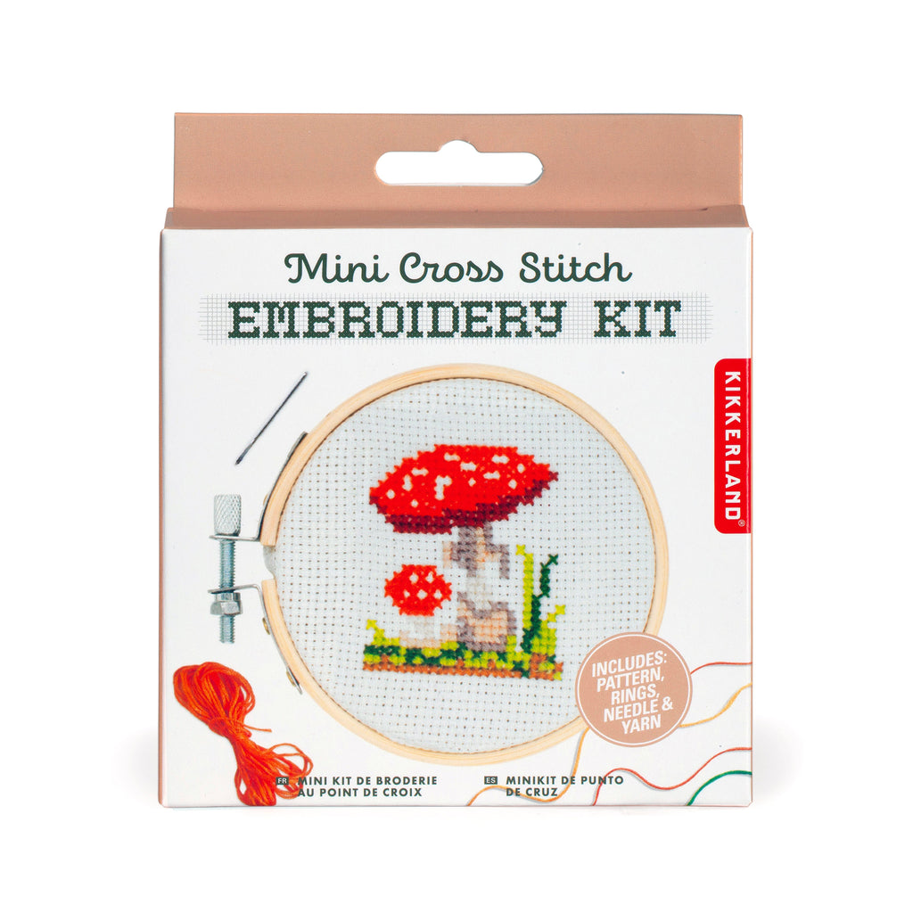 kikkerland mini cross stitch embroidery kit mushroom